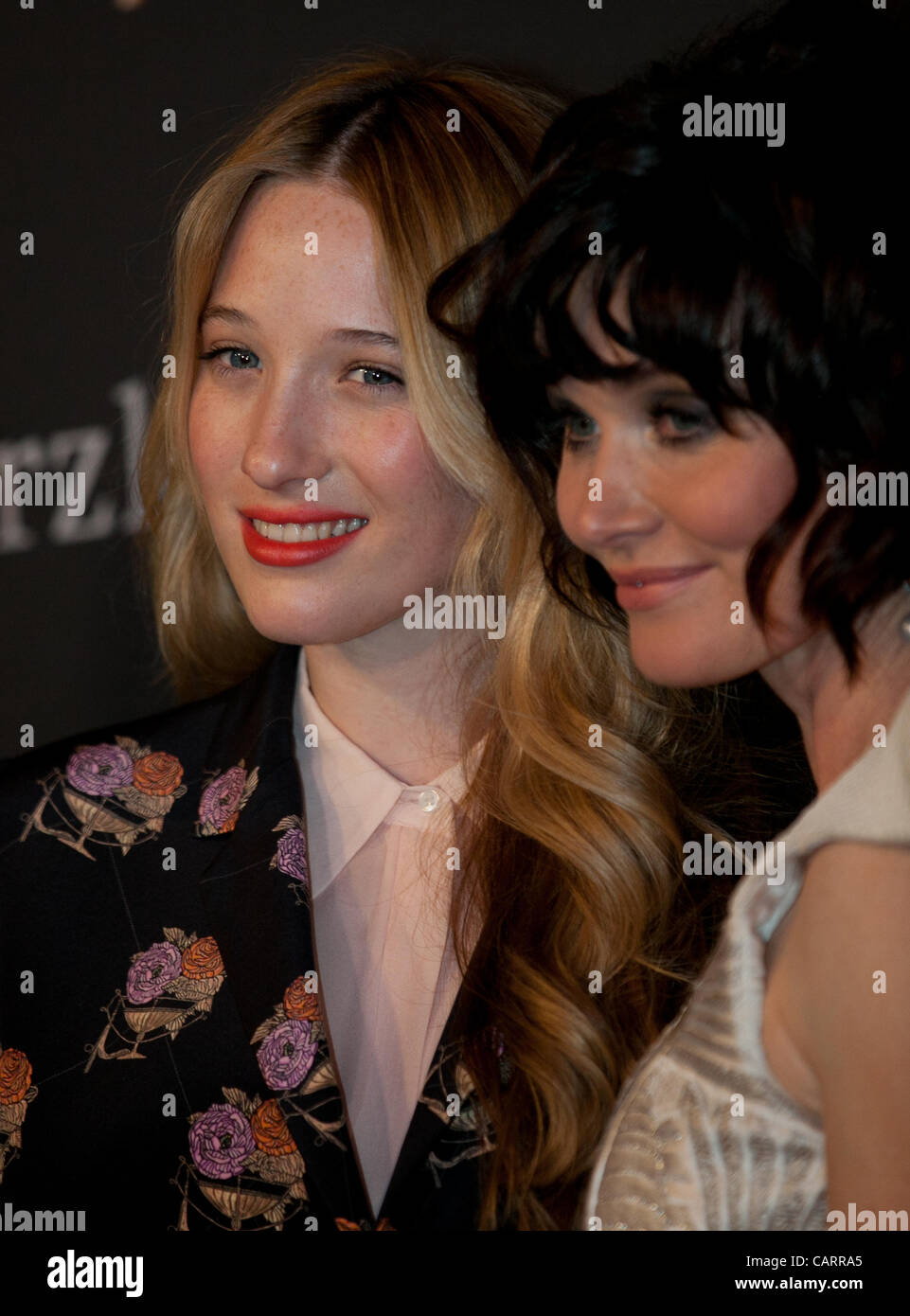 Sophie Lowe and Essie Davis on the red carpet at the Logie Awards, Melbourne April 15, 2012. Stock Photo