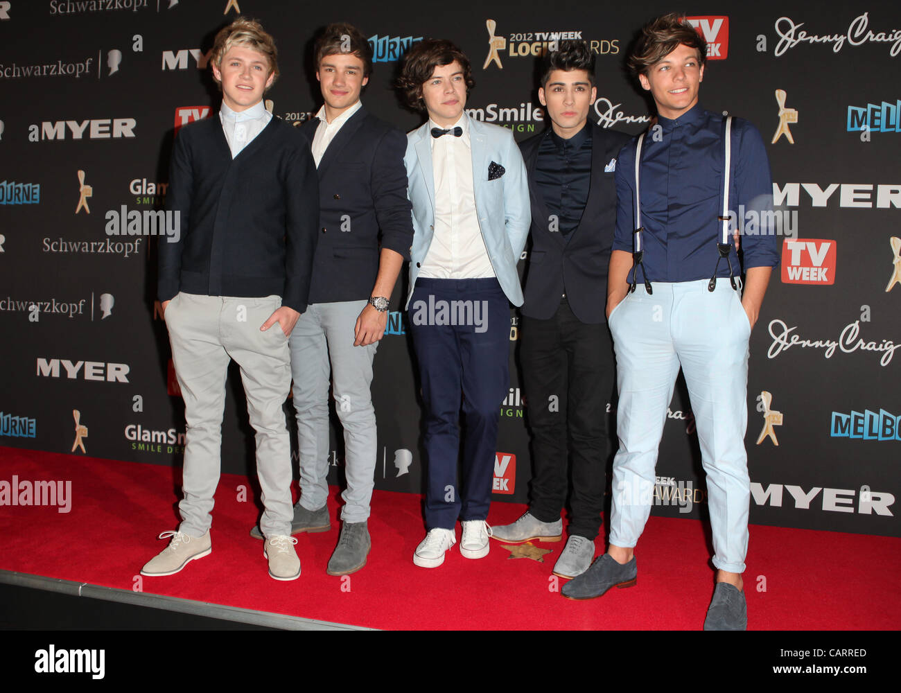 One Direction on the red carpet at the Logie Awards, Melbourne April 15, 2012. Stock Photo