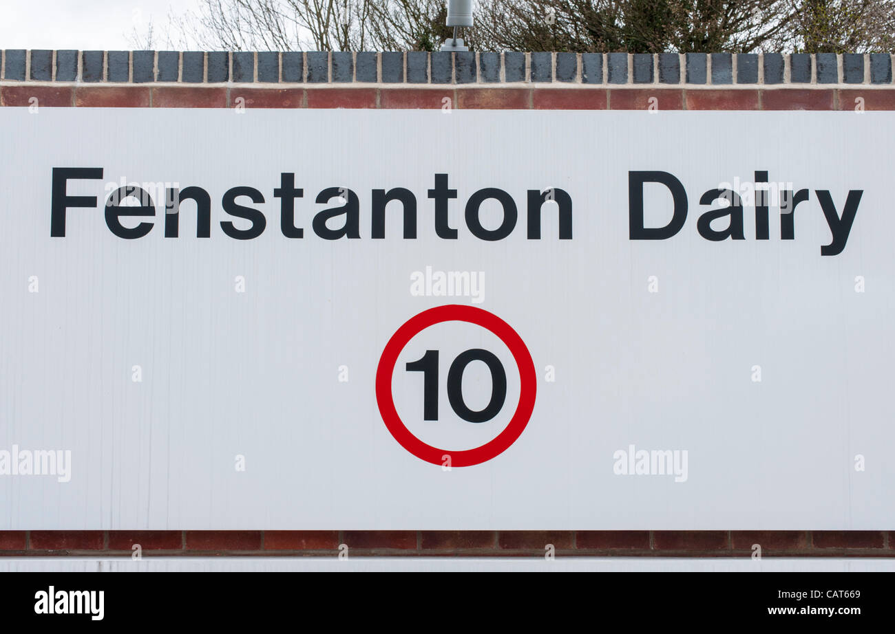 The entrance and signs at the Dairy Crest plant Fenstanton near Cambridge UK 18/4/12. The company announced yesterday that the unit may close by November with the possible loss of 250 jobs. Milk has been produced here for nearly 90 years. Stock Photo