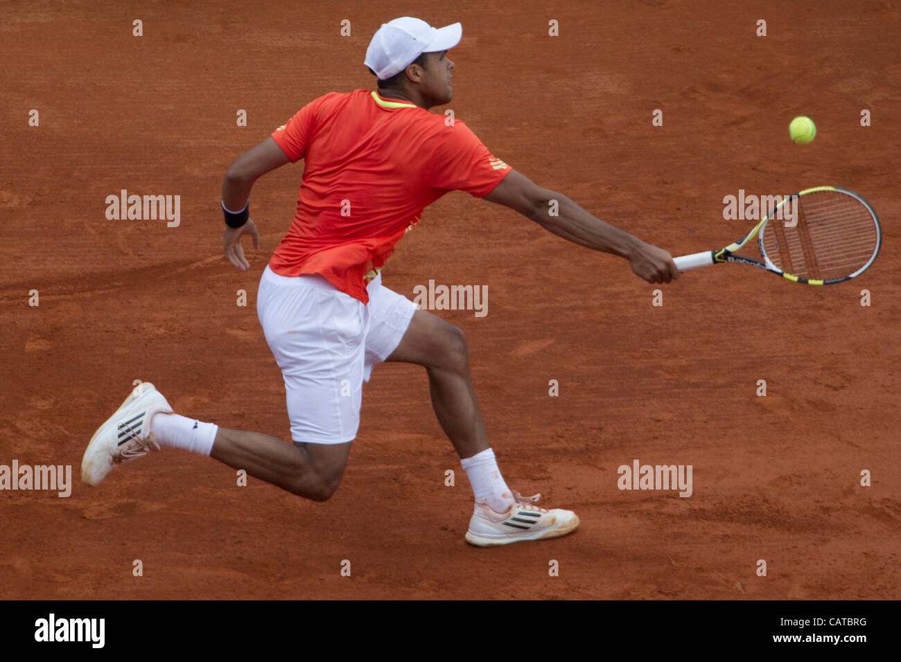 Jo-Wilfried Tsonga in dynamic action during Monte Carlo 2012