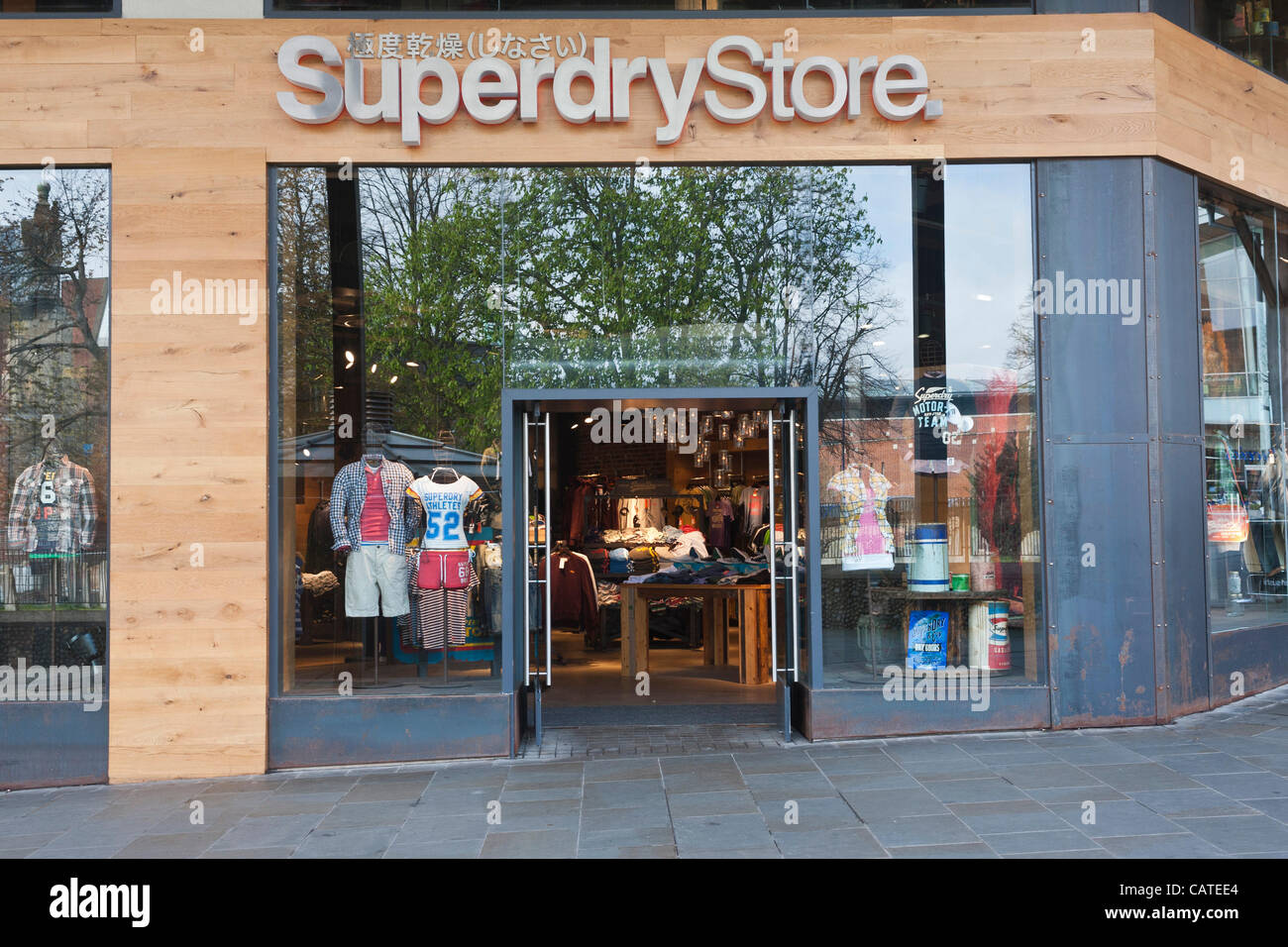 20/4/12, Superdry clothing store in Norwich, UK. Clothing chain SuperGroup stunned investors today by admitting it had got its sums wrong when forecasting its performance. The Superdry owner warned that profits will be much lower than the City expected. Stock Photo