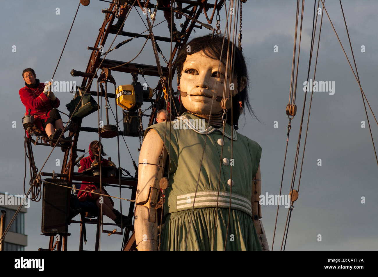 LIVERPOOL, UK, 20th April, 2012. The Sea Odyssey. The little girl giant. A massive puppet by Royal de Luxe. Stock Photo