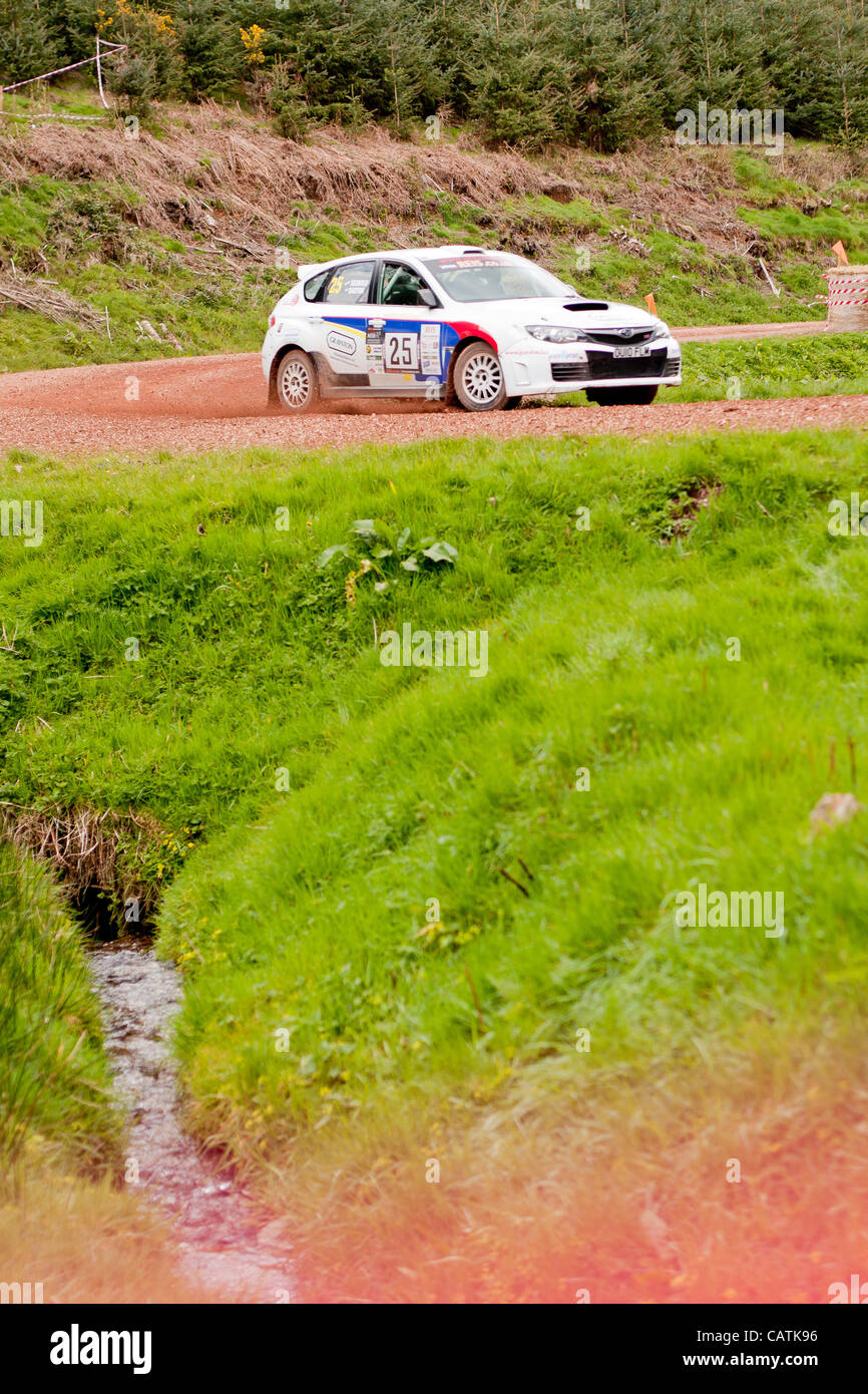 Somerset, UK, 21st April, 2012. Driver Nigel Seabold competes on the Chargot Woods stage of the 34th annual Butlins Somerset Stages Rally. Stock Photo