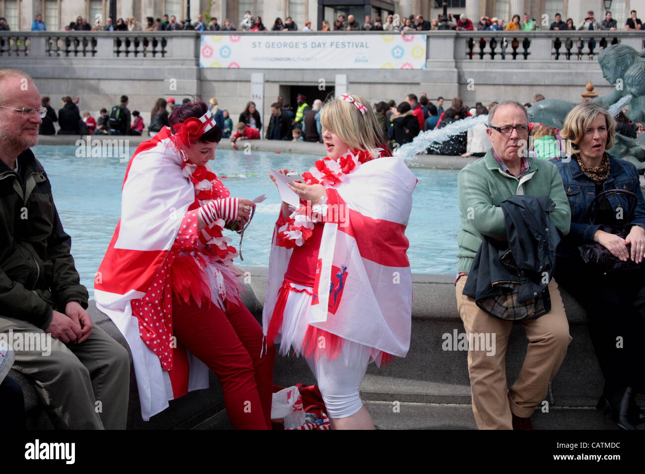 Dressed up for St George's Day in Trafalgar Square Stock Photo