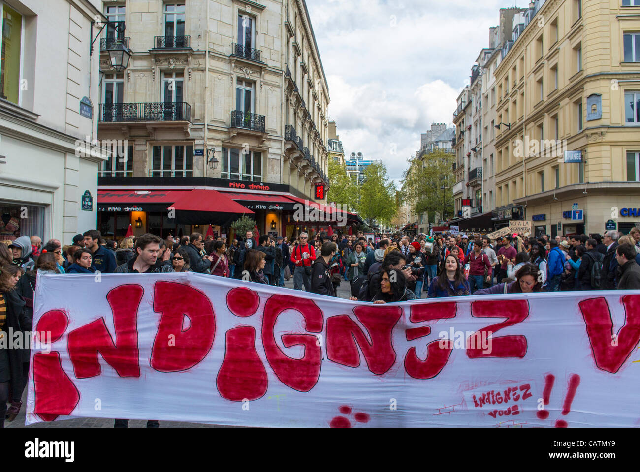 Paris, France, Crowd of French Teenagers at 'Indignant' Demonstration Protests Against 'Unrepresentative' Presidential Elections, Carrying Protest Sign, political participation youth Stock Photo