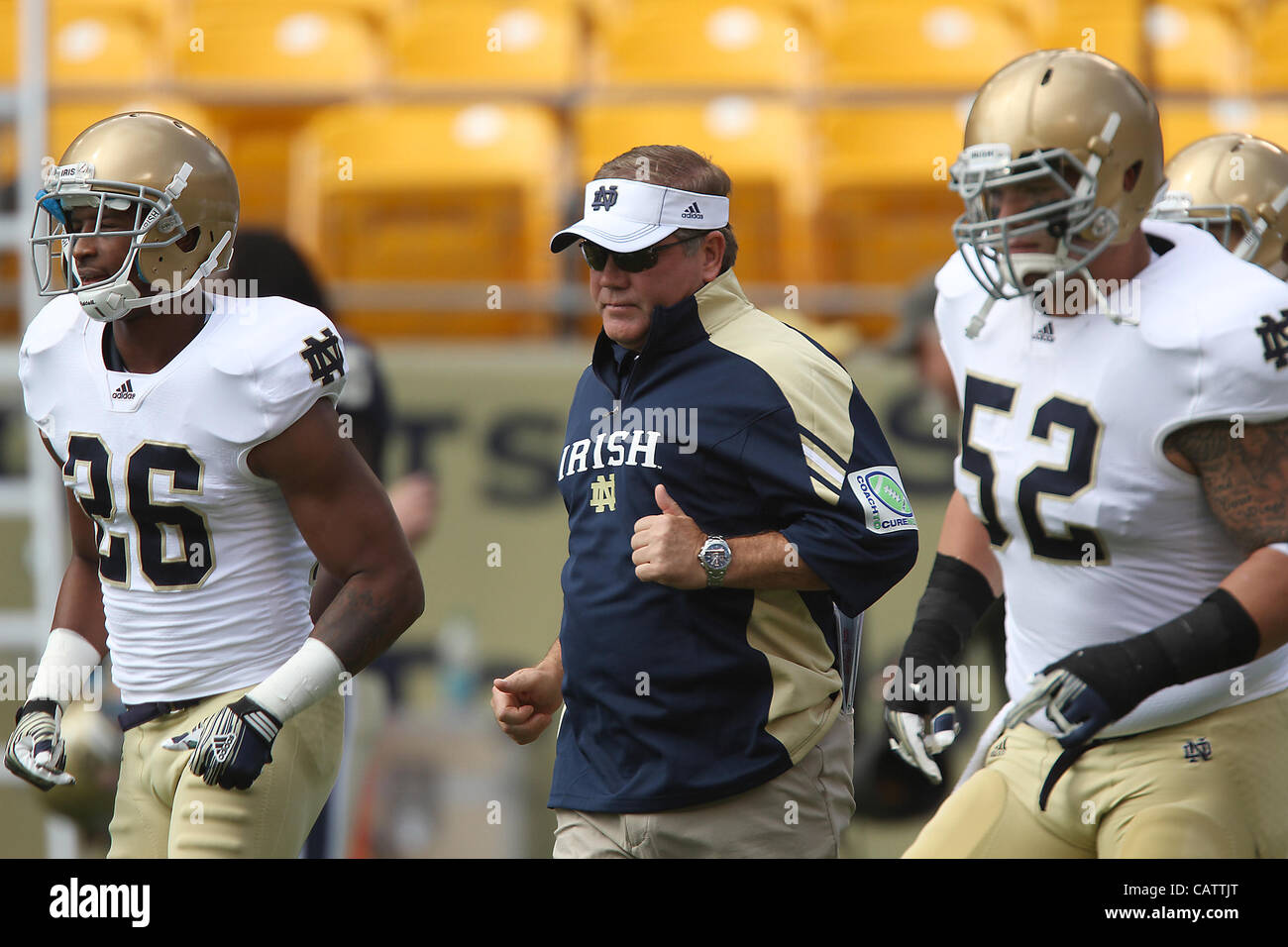 Sept. 23, 2011 - Pittsburgh, Pennsylvania, USA - Notre Dame head coach Brian Kelly. The Notre Dame Fighting Irish were able to hold onto a slight lead to beat the University of Pittsburgh Panthers in Hienz Field.  Photo By Aaron Suozzi (Credit Image: © Aaron Souzzi/ZUMAPRESS.com) Stock Photo
