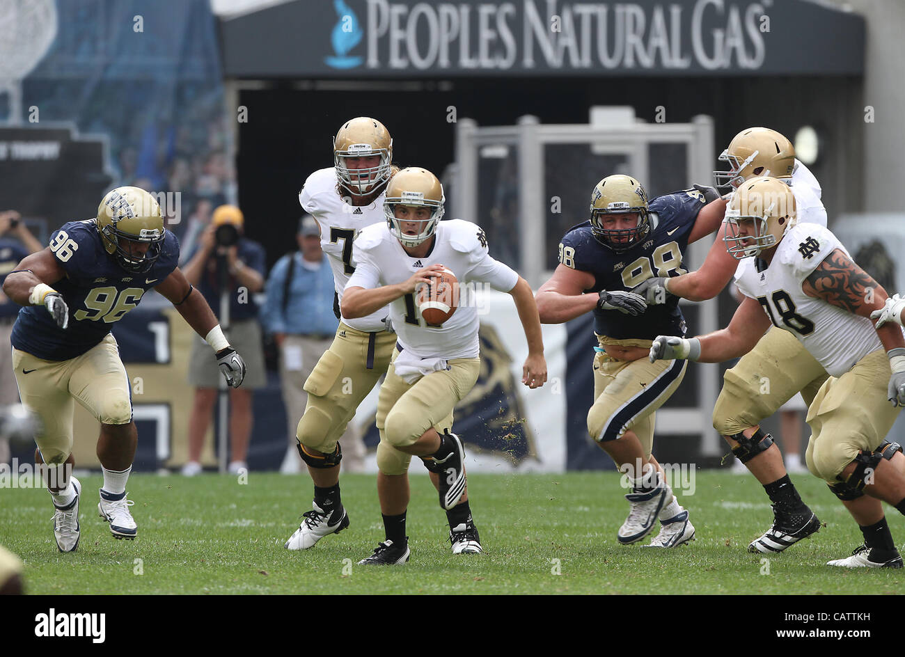 Sept. 24, 2011 - Pittsburgh, Pennsylvania, USA - Notre Dame Fighting Irish quarterback Tommy Rees (11). The Notre Dame Fighting Irish were able to hold onto a slight lead to beat the University of Pittsburgh Panthers in Hienz Field.  Photo By Aaron Suozzi (Credit Image: © Aaron Souzzi/ZUMAPRESS.com) Stock Photo