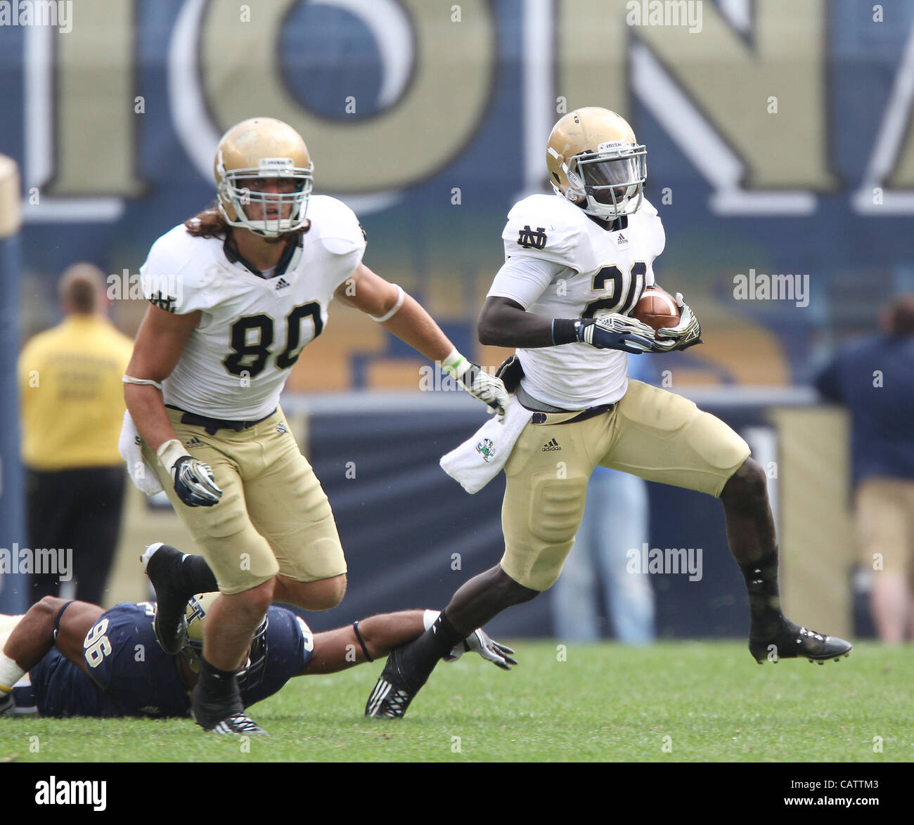 Sept. 24, 2011 - Pittsburgh, Pennsylvania, USA - Notre Dame Fighting Irish running back Cierre Wood (20). The Notre Dame Fighting Irish were able to hold onto a slight lead to beat the University of Pittsburgh Panthers in Hienz Field.  Photo By Aaron Suozzi (Credit Image: © Aaron Souzzi/ZUMAPRESS.co Stock Photo