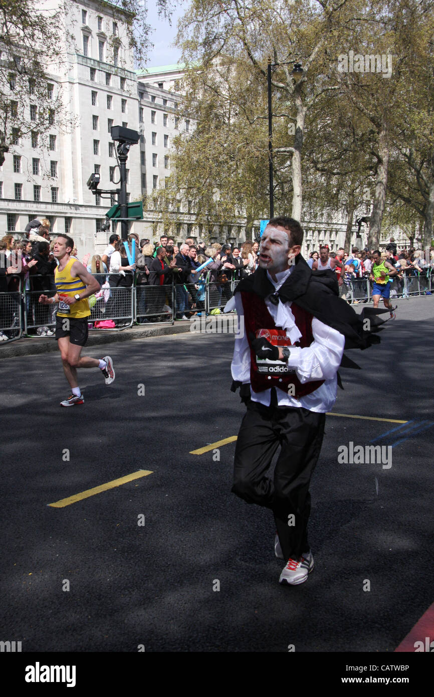 London, UK. 22 April, 2012. Vampire David Stone (GBR) of Exmouth Harriers running club at the 25 mile (40km) point of the London Marathon 2012. He finished 247th in 02:42:17. Stock Photo