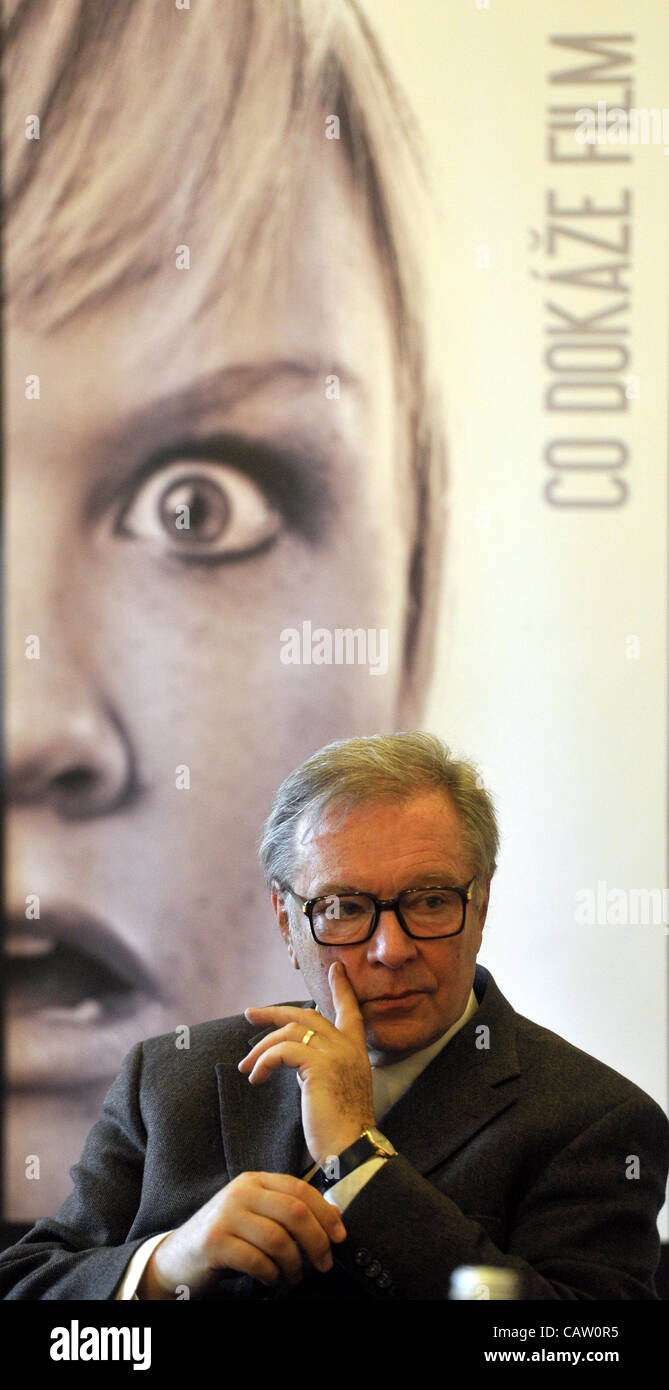 Polish film director Krzysztof Zanussi pictured at the press conference during the film festival Finale Plzen, Czech Republic, on Monday, April 23, 2012. (CTK Photo/Petr Eret) Stock Photo