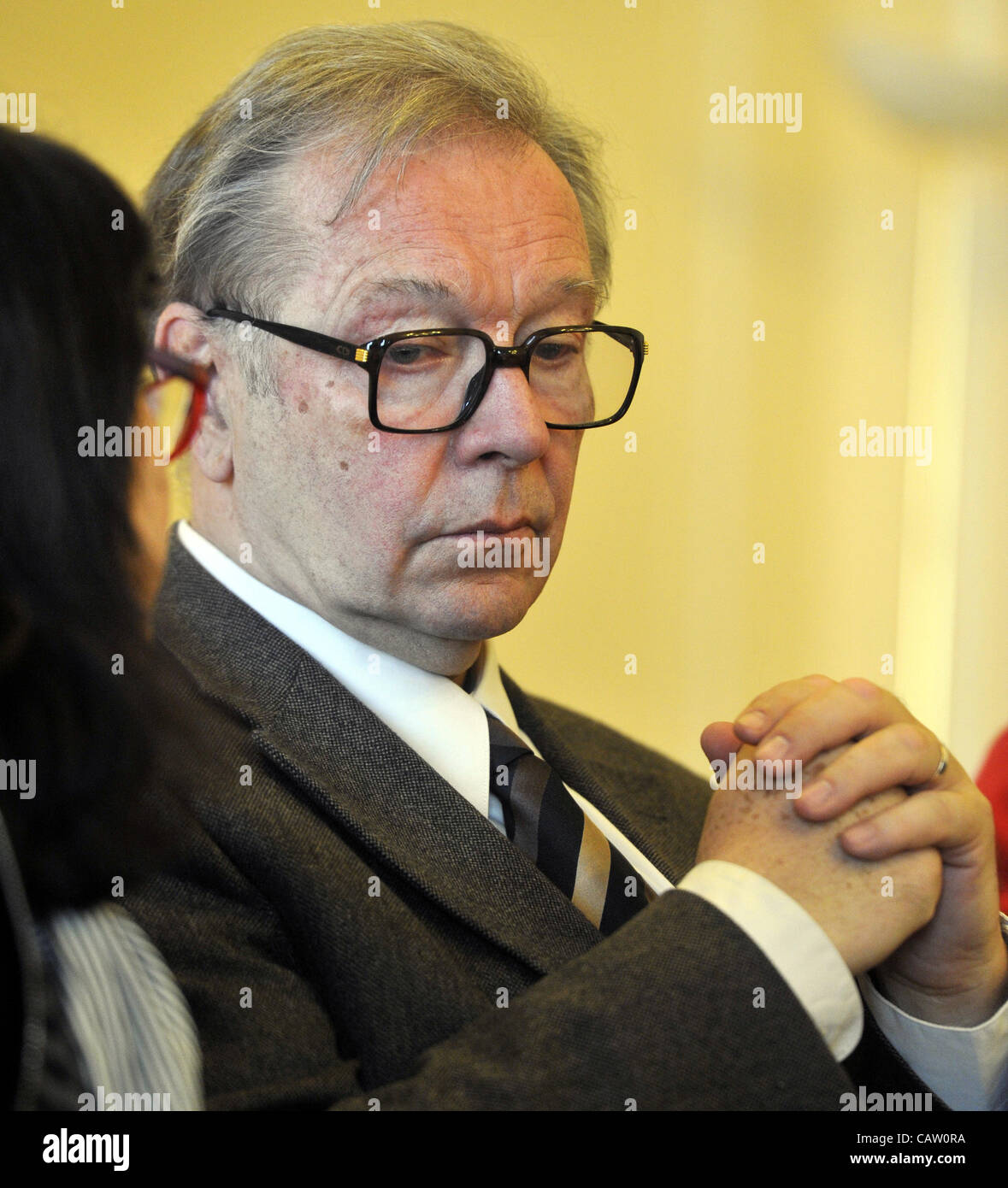 Polish film director Krzysztof Zanussi pictured at the press conference during the film festival Finale Plzen, Czech Republic, on Monday, April 23, 2012. (CTK Photo/Petr Eret) Stock Photo