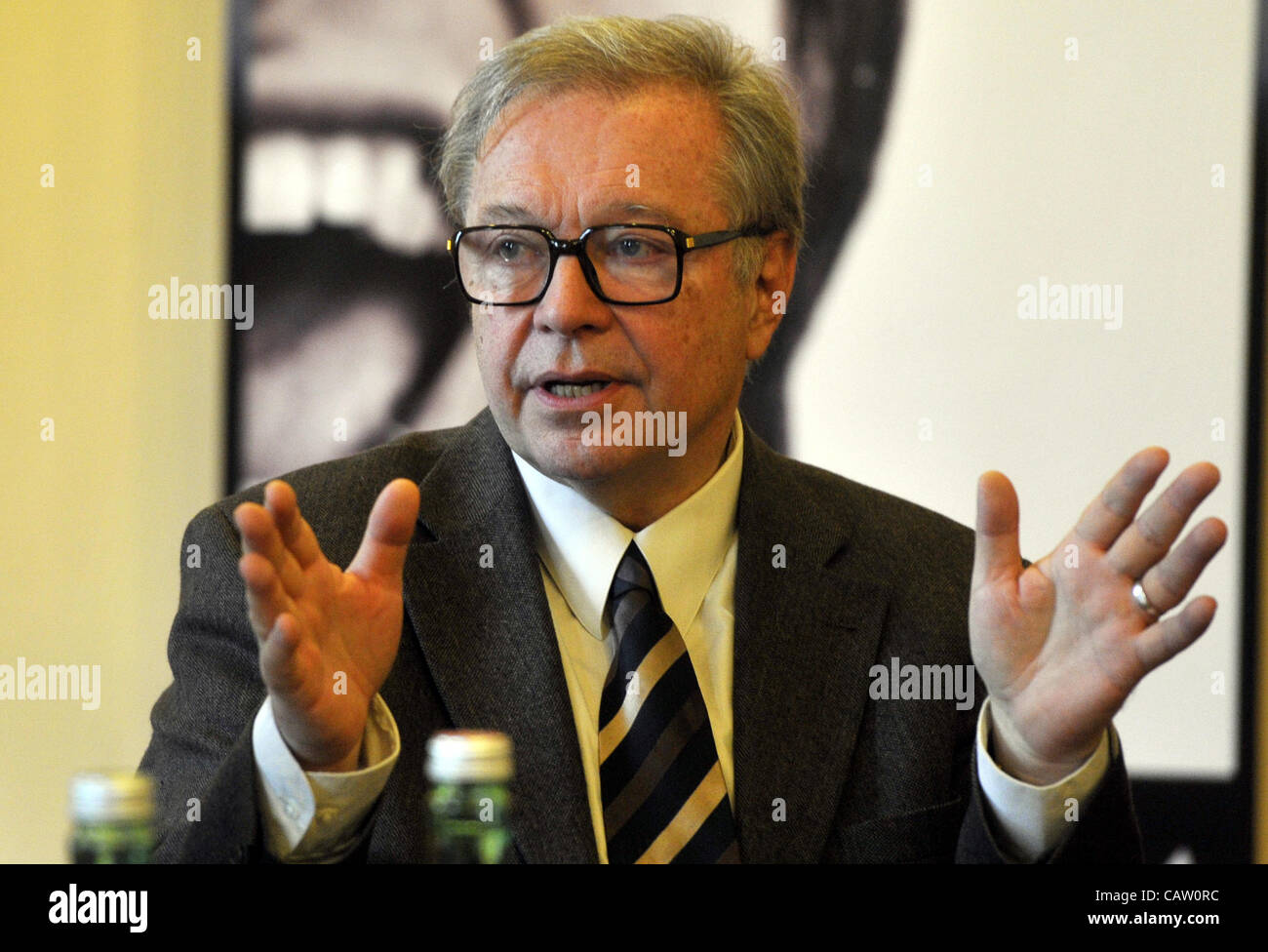 Polish film director Krzysztof Zanussi pictured at the press conference during the film festival Finale Plzen, Czech Republic, on Monday, April 23, 2012. (CTK Photo/Petr Eret) Stock Photo