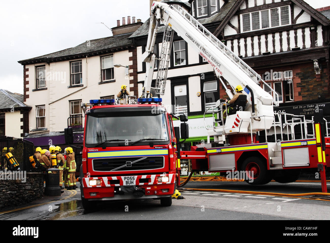 Cumbria fire crew's attending the fire at Vinegar Jones chip shop in