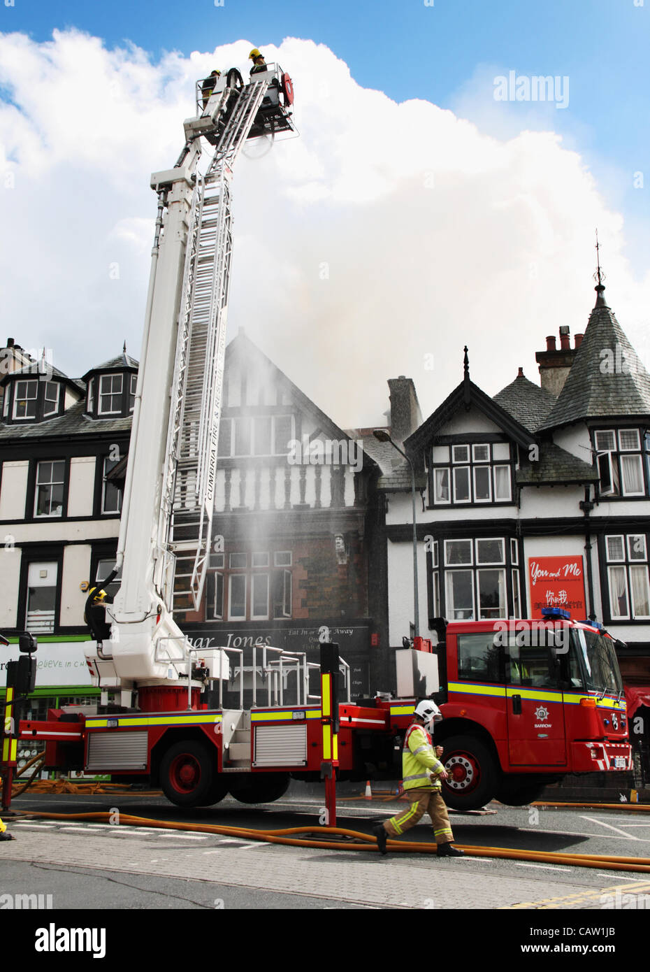 Cumbria fire crew's attending the fire at Vinegar Jones chip shop in