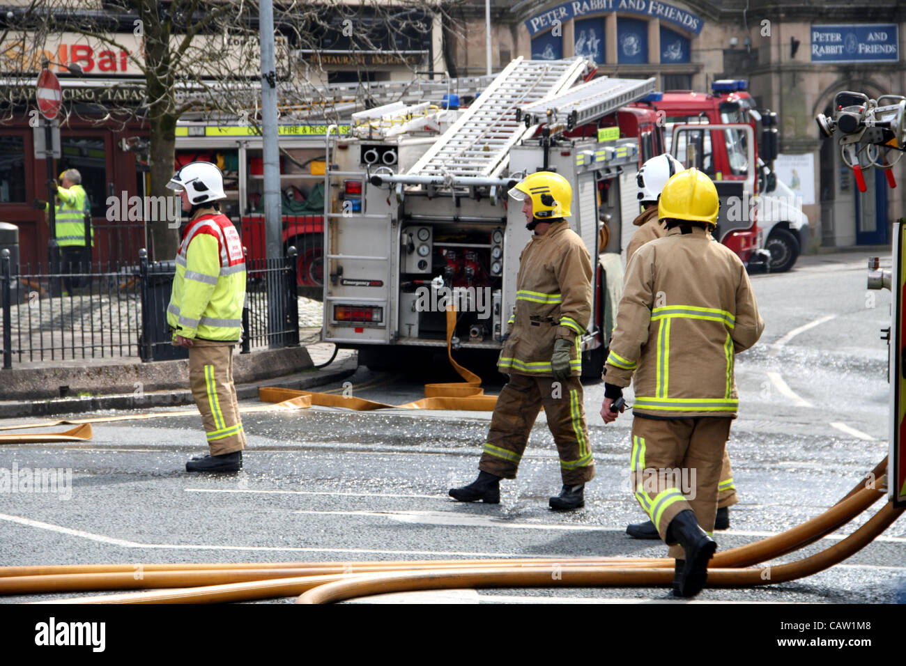 Cumbria fire crew's attending the fire at Vinegar Jones chip shop in