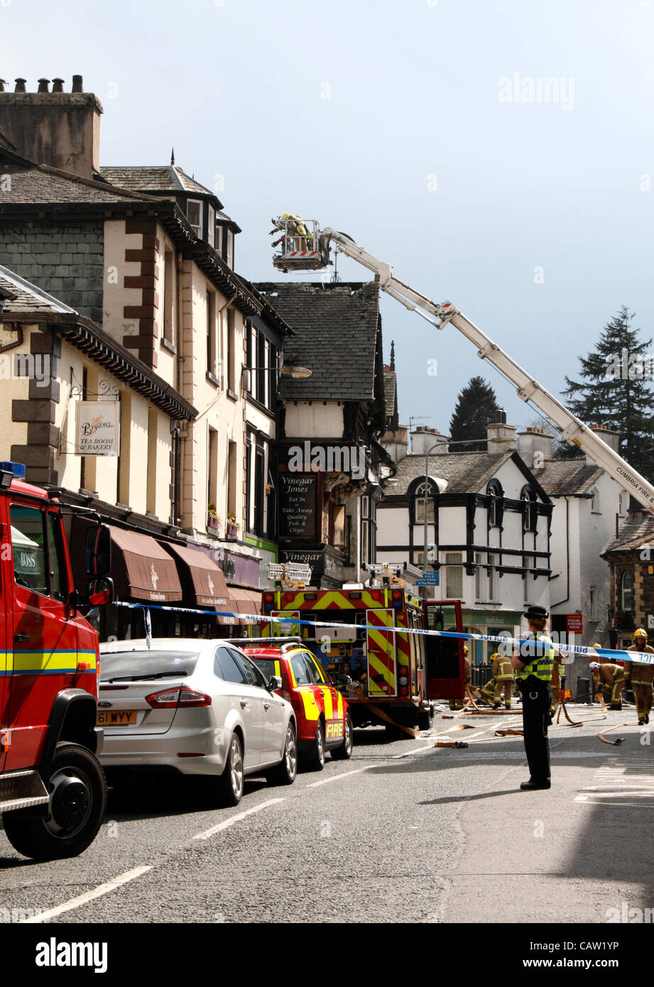 Cumbria fire crew's attending the fire at Vinegar Jones chip shop in