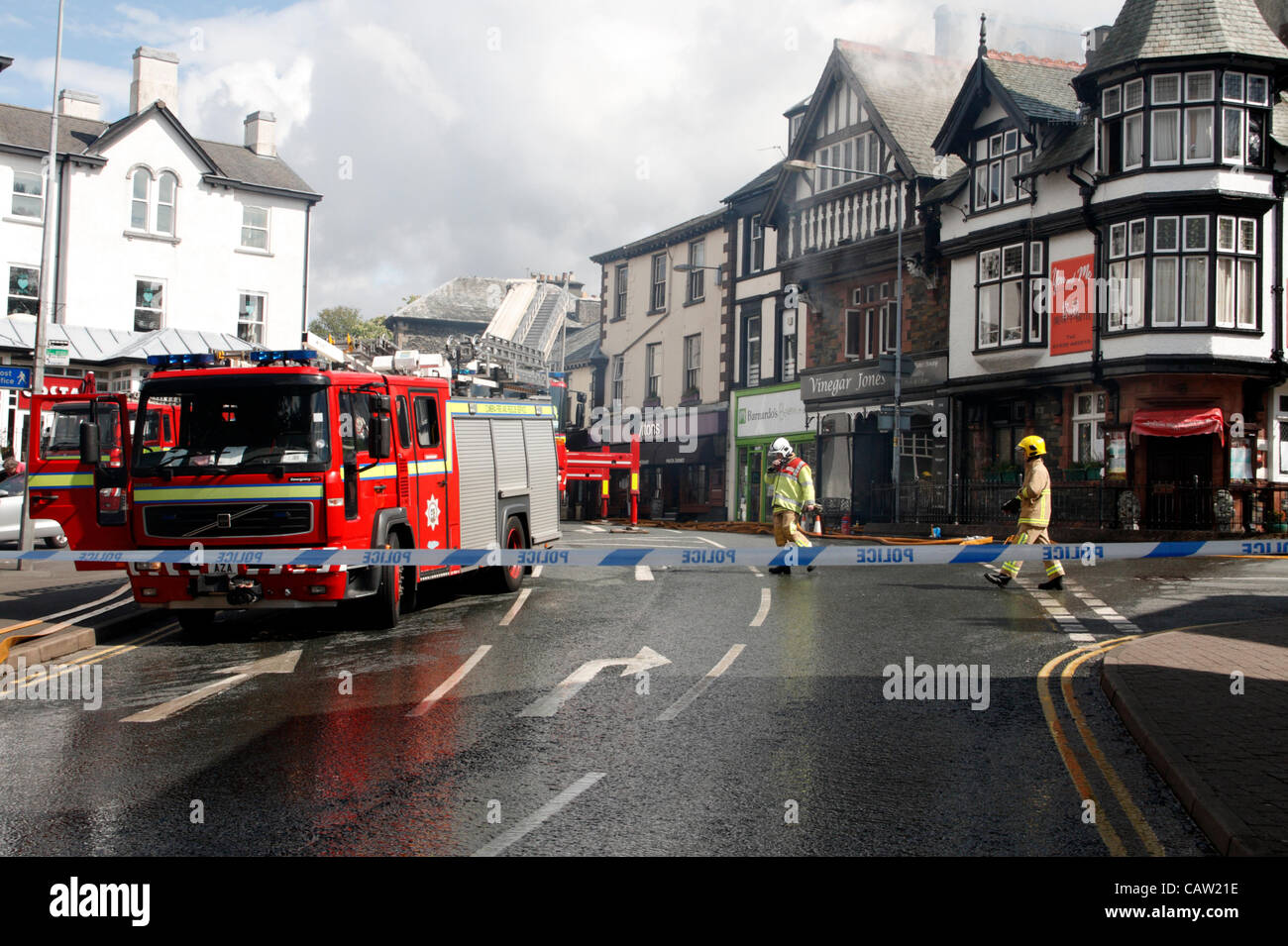 Cumbria fire crew's attending the fire at Vinegar Jones chip shop in