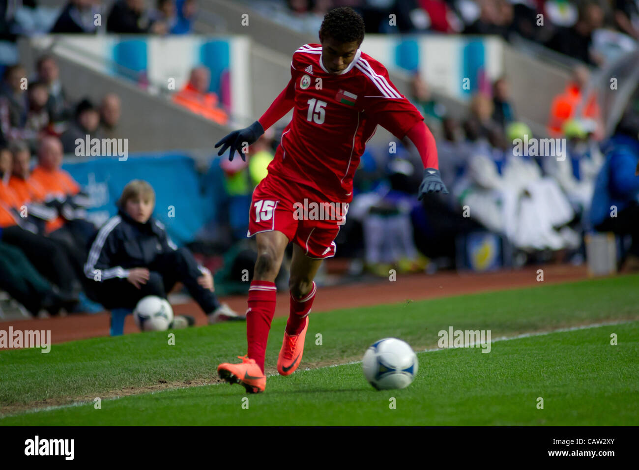 23.04.2012. Coventry, England. Raed Saleh (Oman) in action during the Olympic Qualifying match between Senegal and Oman. Stock Photo