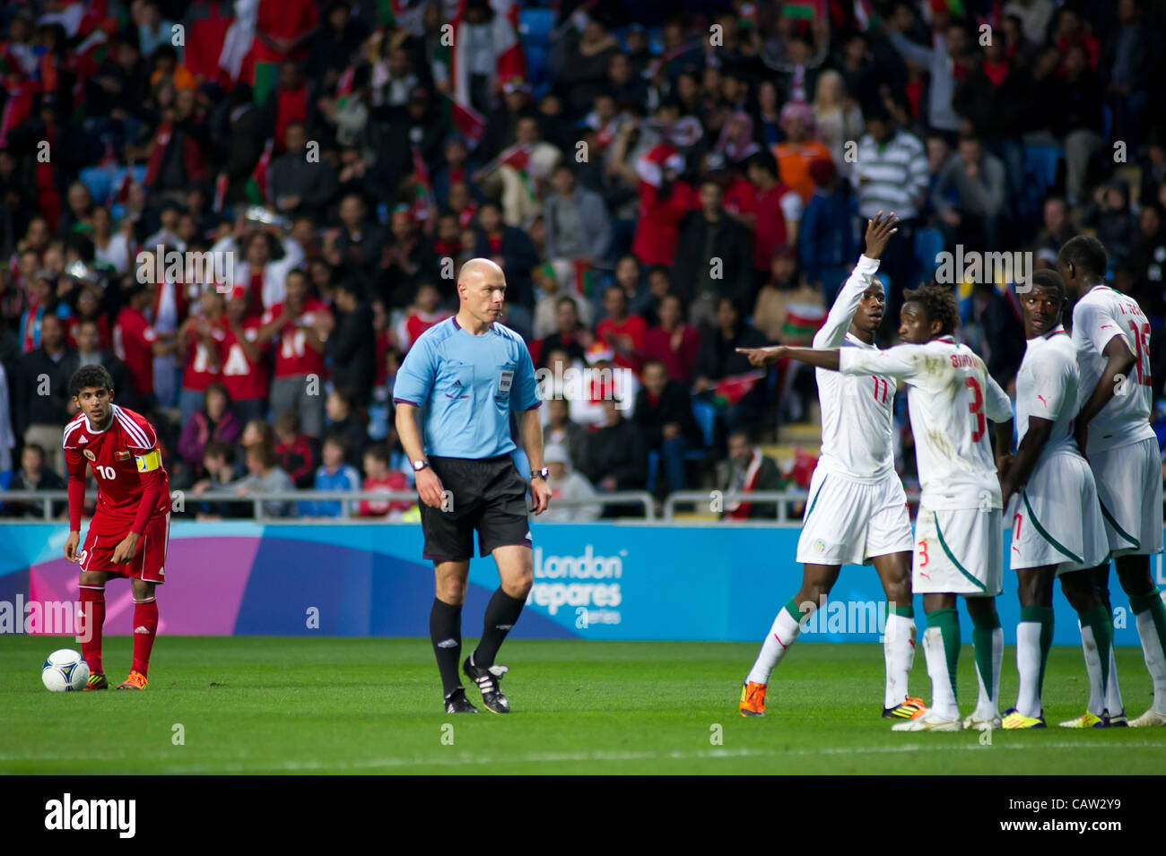 23.04.2012. Coventry, England. Senegal line out for a  free kick during the Olympic Qualifying match between Senegal and Oman. Stock Photo