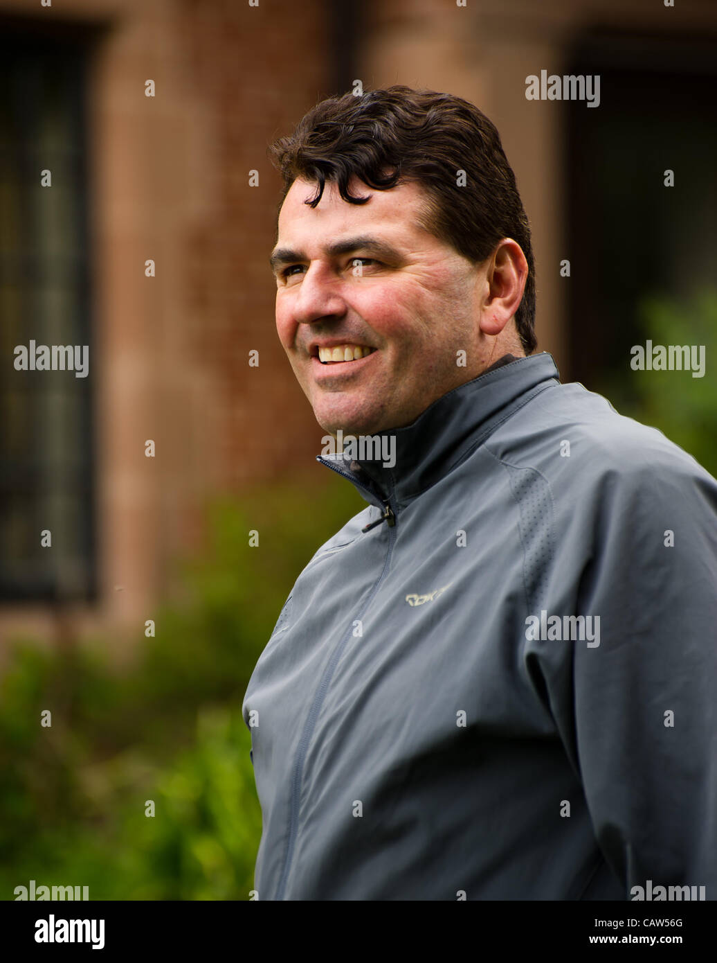 20.04.2012 Solihull, England. Former Coventry City Players play a round of golf at the Nailcote Hall Par 3 course before their 25 year FA Cup Celebrations. Nicky Pickering in action at the Nailcote Hall golf course. Stock Photo