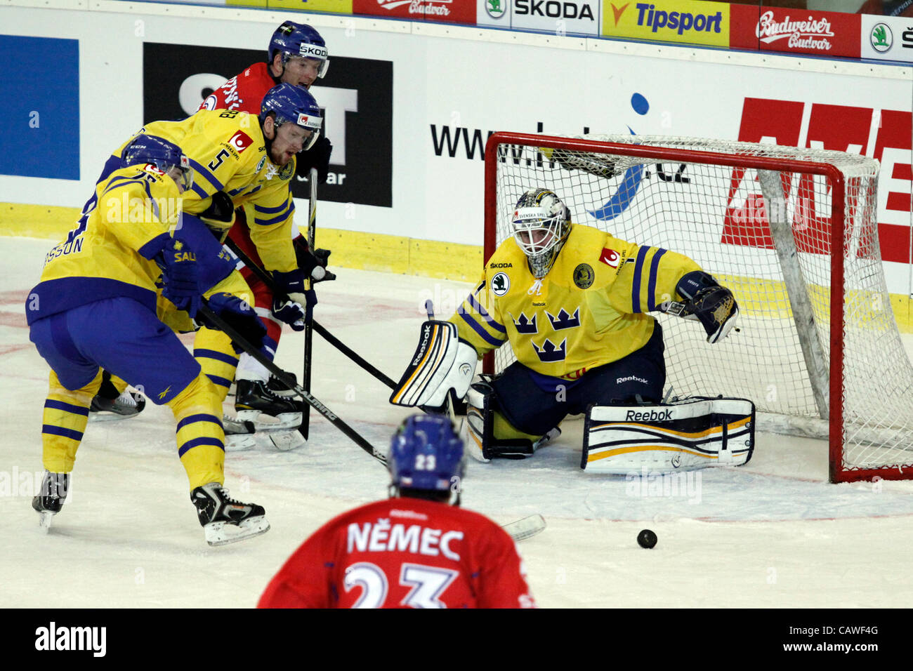 Niklas Persson (left to right), Daniel Fernholm and Jhonas Enroth ...