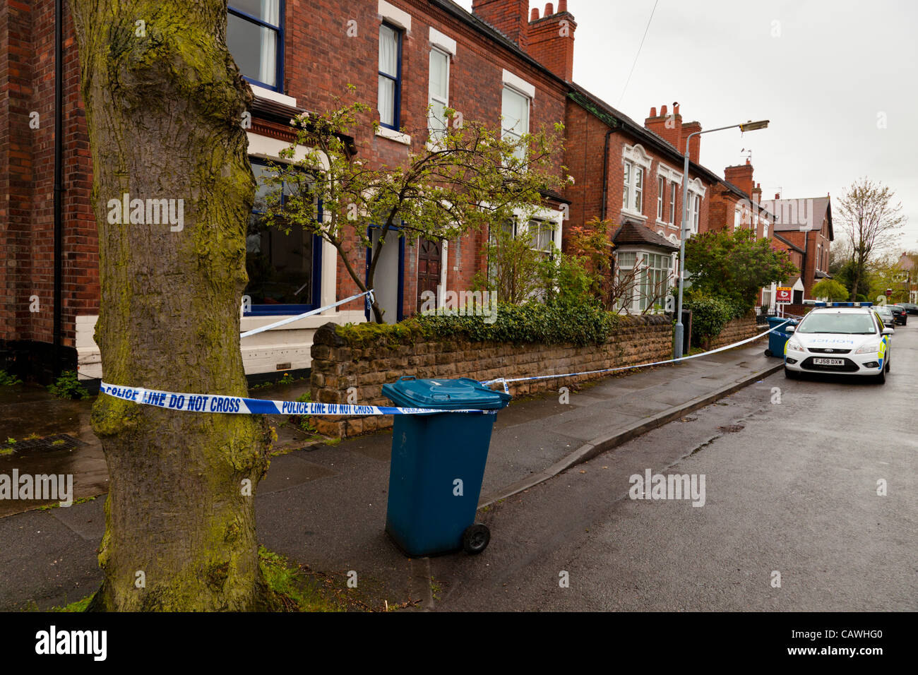 West Bridgford, Nottinghamshire, UK. 27 April, 2012. Police are investigating the unexplained deaths of two people at a house in North Road, West Bridgford, Nottinghamshire. The bodies were found at 11 am on 26th April 2012. Stock Photo