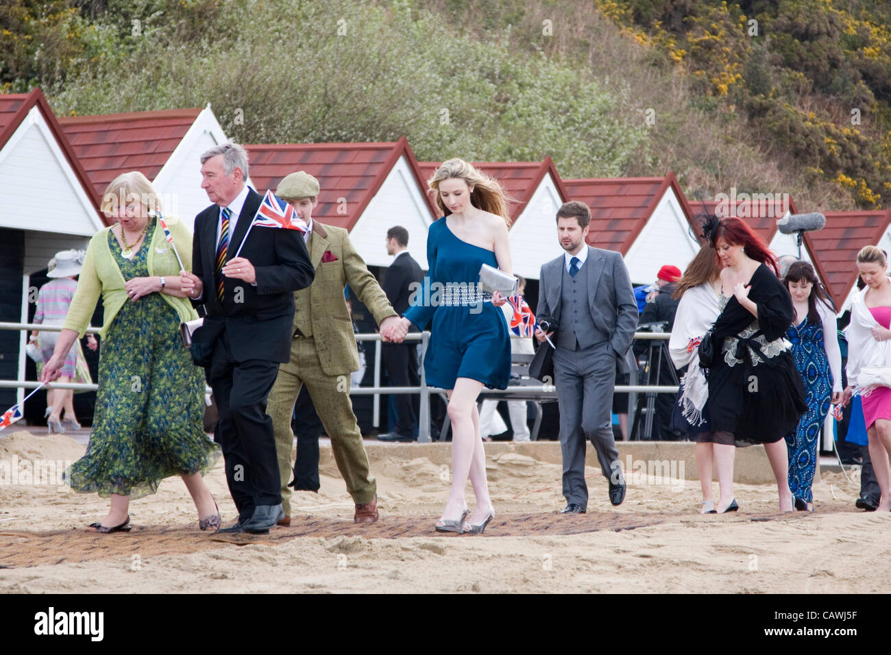 Bournemouth, UK. 27 April, 2012. England and Wales' first beach wedding on Bournemouth beach. Kate Smith & Frazer Seed won the package in ITV Daybreak's competition which included bridal gown, bouquet, cake, wedding breakfast, champagne, marquee, overnight accommodation for bride, groom & guests Stock Photo