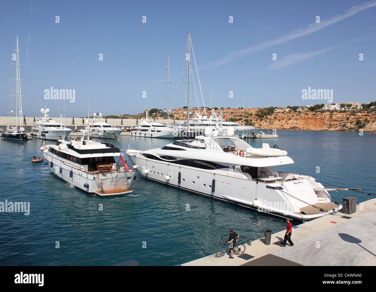 Port Adriano Marina Scene CD One 33 5m Superyacht Arriving On Berth 