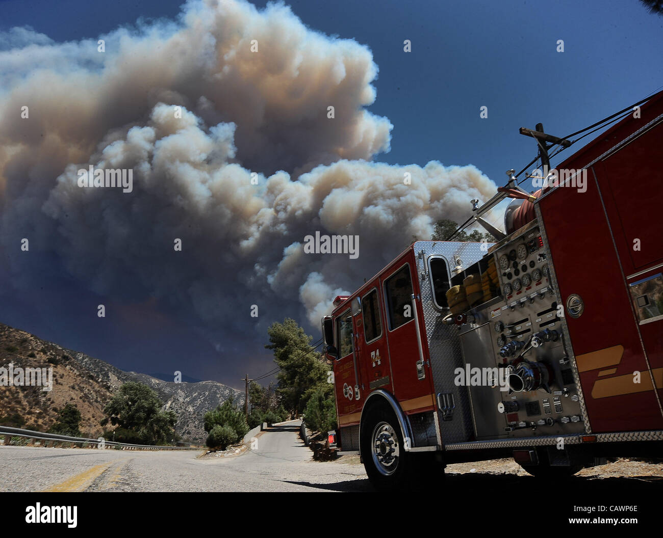 The Station fire burn through Big Tujunga Canyon destroying several homes  during the 4th day of the fire. The fire has burn over 20,000+ acres.  Angels National Forest CA. Aug 29,2009 Photo