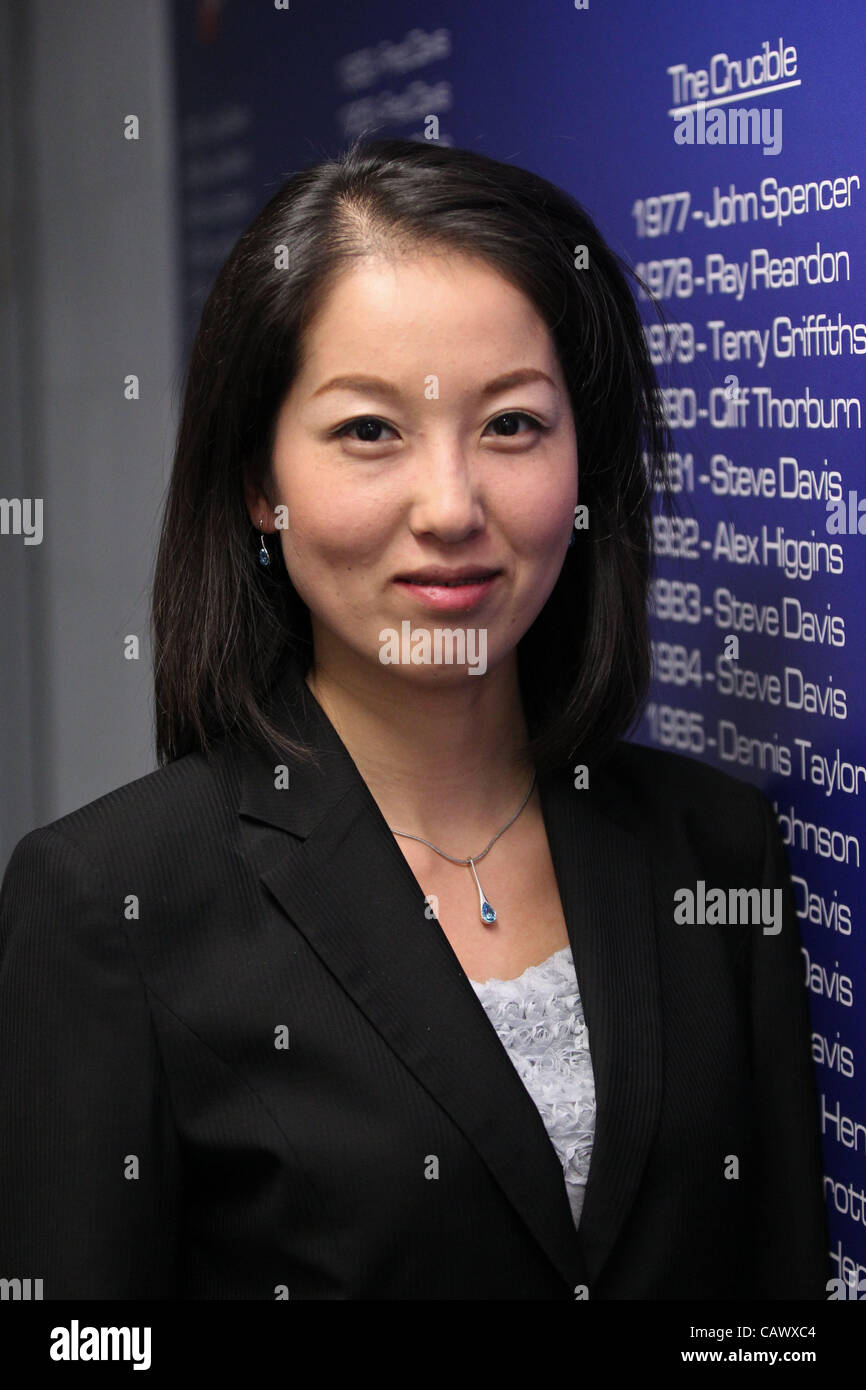 29.04.2012 Sheffield, England. Referee ZHU YING on Day 9 of the Snooker