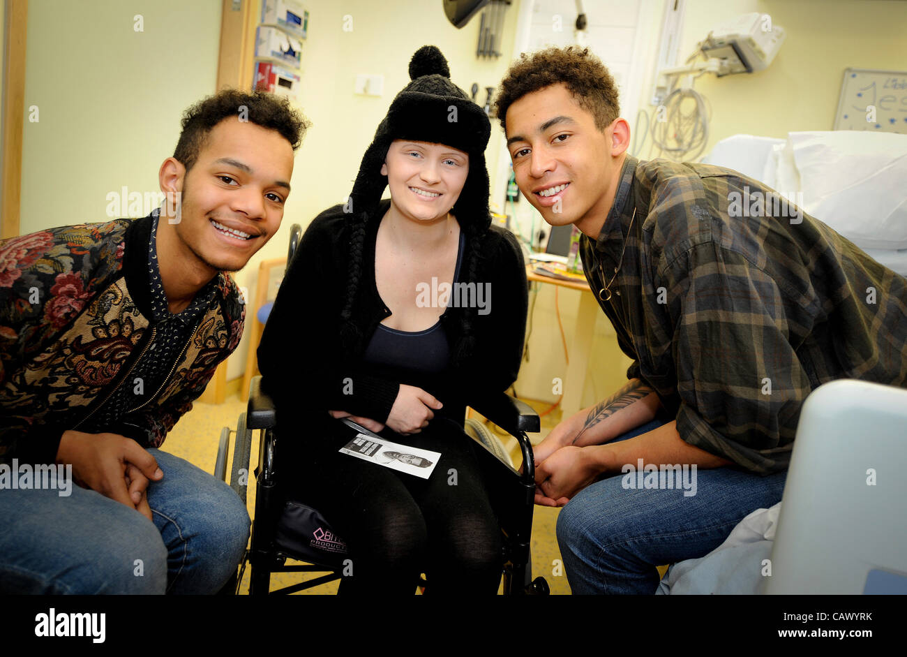 Teenagers being treated at the Royal Alexandra Children’s Hospital enjoyed a surprise visit from Rizzle Kicks 29/04/12 in Brighton UK.  The Brighton hip-hop duo showed their support for children’s charity Rockinghorse by officially opening its new adolescent rooms at the hospital. Stock Photo