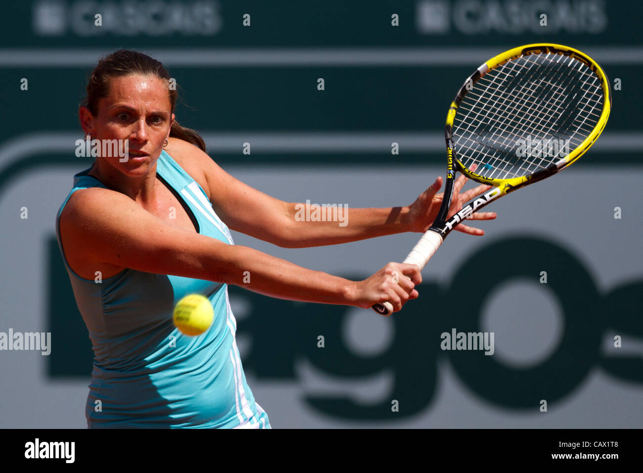 30.04.2012 Lisbon, Portugal. Roberta Vinci (ITA) (pictured) defeated Nina Bratchikova (RUS) by 6-1, 1-6 and 6-4 of the first round of the Estoril open. Stock Photo