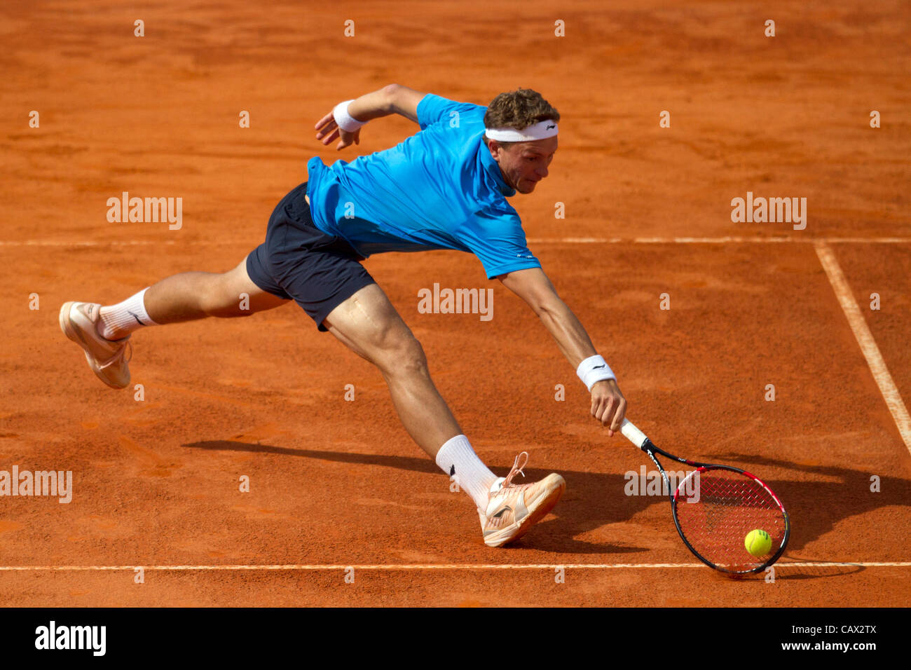 30.04.2012.  - Lisbon, Portugal -  Denis Istomin (UZB)  defeated Paul-Henri Mathieu (FRA) by 7-6 and 6-1 on the Estoril open Stock Photo