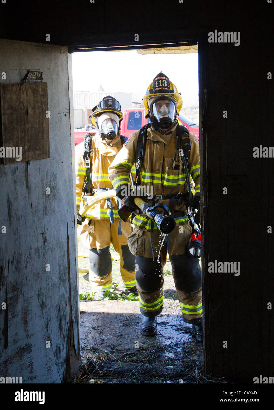 March 3, 2012 Modesto, CA, USA Firefighters from Hughson Fire