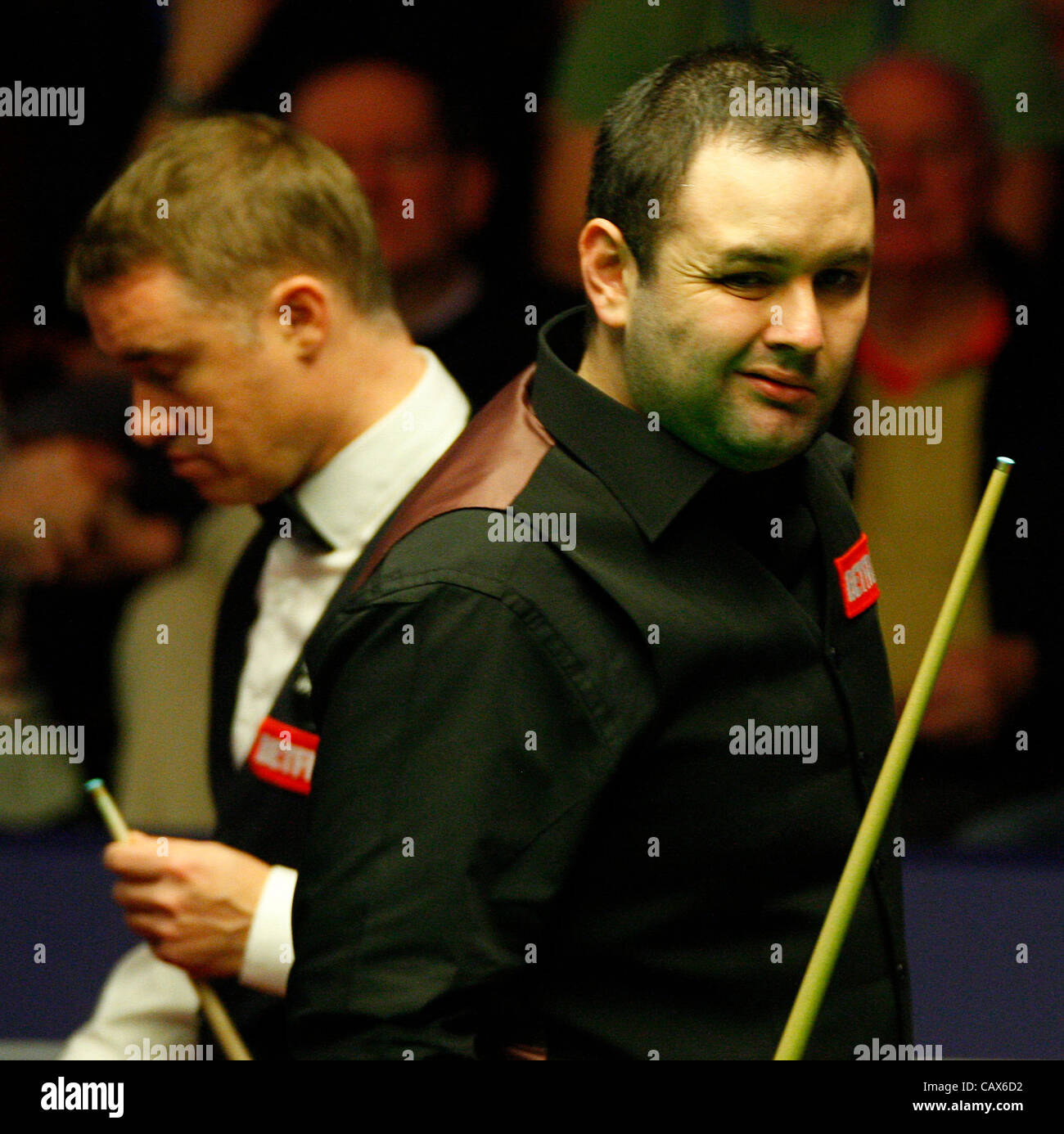 01.05.2012 Stephen Maguire  in action against Stephen Hendry at the quarter-final of the World Snooker Snooker Championships at the Crucible, Sheffield. UK. UK.  Stock Photo