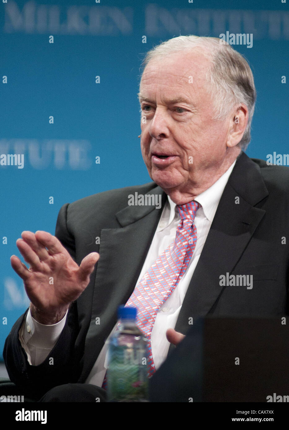 April 30, 2012 - Beverly Hills, California, USA - T. Boone Pickens, Entrepreneur and Philanthropist; Founder, BP Capital at the panel discussion entitled 'Mike Milken Interviews Eike Batista and T. Boone Pickens'  during the Milken Institute Global Conference held Monday, April 30 2012 at the Hilton Stock Photo
