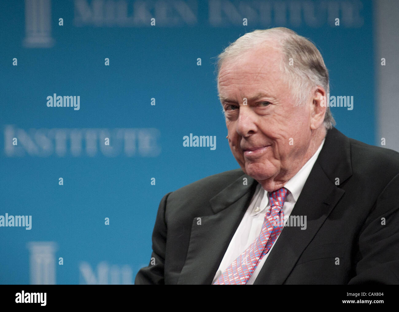April 30, 2012 - Beverly Hills, California, USA - T. Boone Pickens, Entrepreneur and Philanthropist; Founder, BP Capital at the panel discussion entitled 'Mike Milken Interviews Eike Batista and T. Boone Pickens'  during the Milken Institute Global Conference held Monday, April 30 2012 at the Hilton Stock Photo