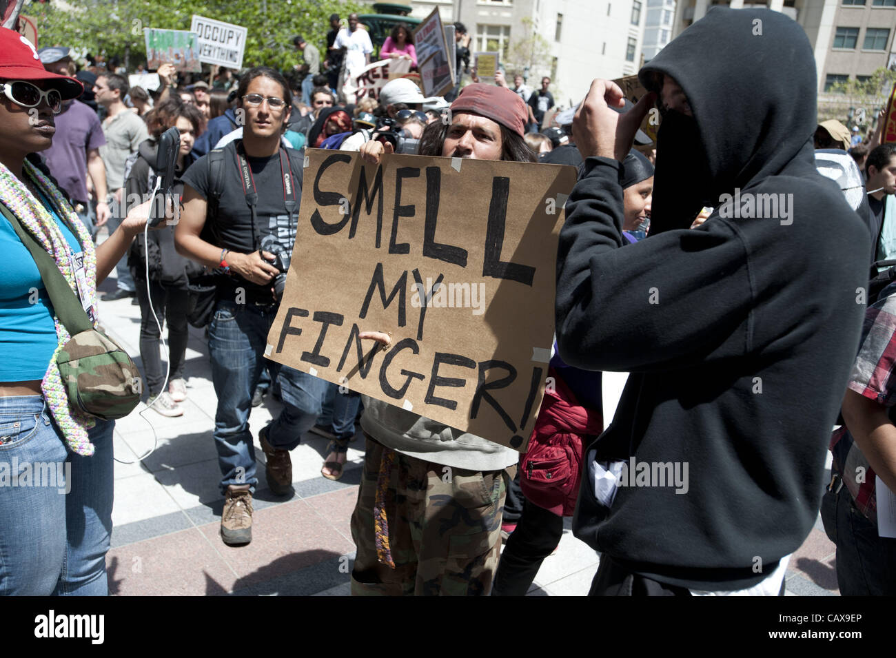 May 1, 2012 - Oakland, California, U.S - Occuply Oakland protesters face off against the Oakland Police department in downtown Oakland during May Day protests. (Credit Image: © Mark Murrmann/ZUMAPRESS.com) Stock Photo