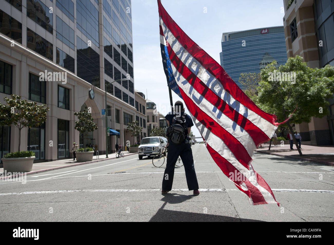 May 1, 2012 - Oakland, California, U.S - Occuply Oakland protesters face off against the Oakland Police department in downtown Oakland during May Day protests. (Credit Image: © Mark Murrmann/ZUMAPRESS.com) Stock Photo