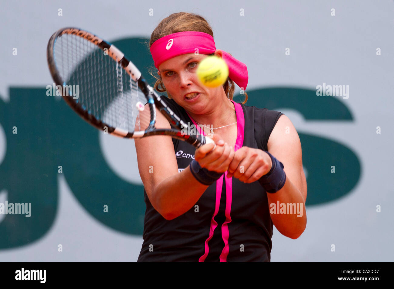 02.05.2012. Estoril, Portugal.  Roberta Vinci (ITA) defeated Maria Joao Koehler (POR) (in the photo) at the Estoril open Stock Photo