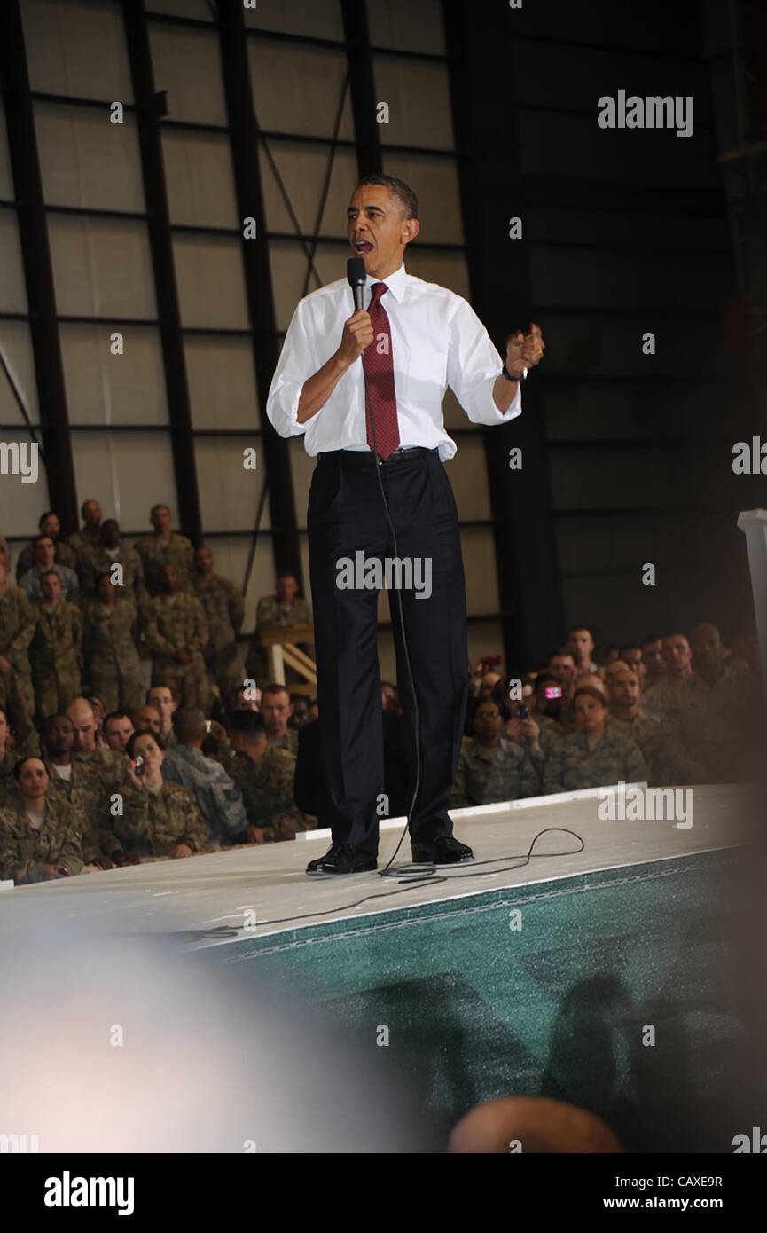 US President Barack Obama addresses military personnel gathered May 2 ...