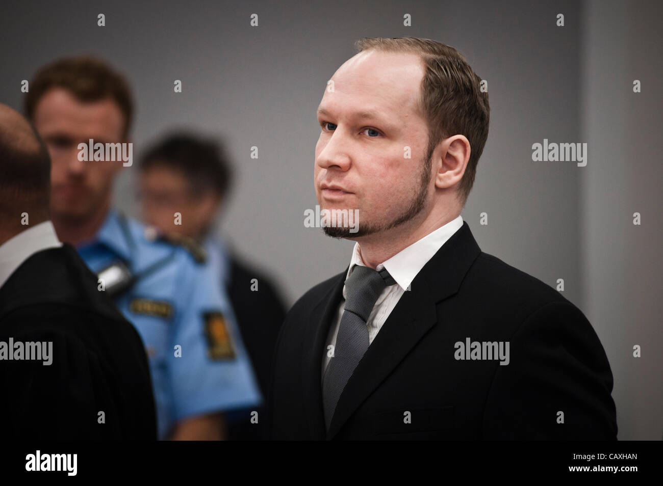 Oslo, Norway. 03 May, 2012. Terrorist Anders Behring Breivik appears in