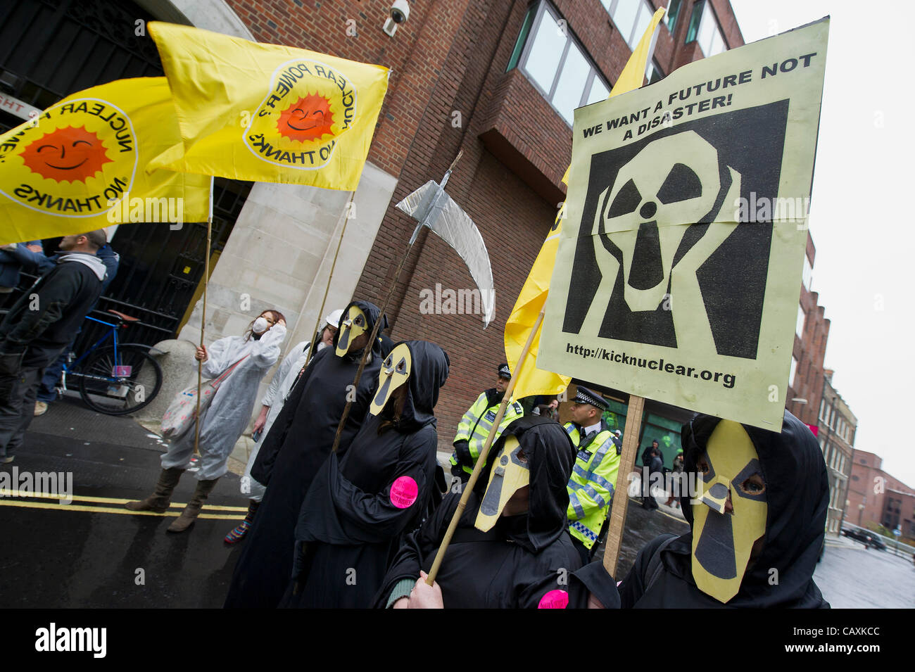 The Big Six energy bash: Climate activists protest against the UK Energy Summit at the Grange St Paul's Hotel in the City of London, UK. Four groups representing fossil fuels, robber barons, housing and dirty energy converge but fail to gain entry to the conference.  They are then kettled. 03/5/12 Stock Photo