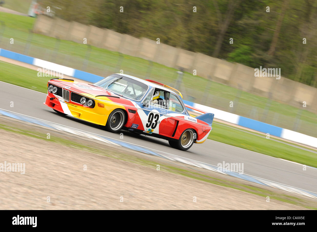 5th May 2012, Donington Park Racing Circuit, UK.  The BMW 3.0 CSL of Andrew Smith and John Young at the Donington Historic Festival Stock Photo