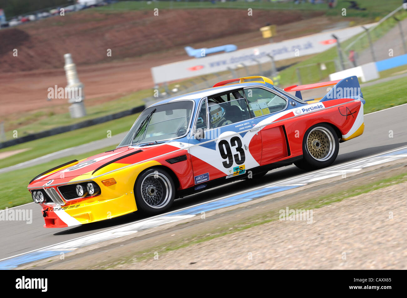 5th May 2012, Donington Park Racing Circuit, UK.  The BMW 3.0 CSL of Andrew Smith and John Young at the Donington Historic Festival Stock Photo