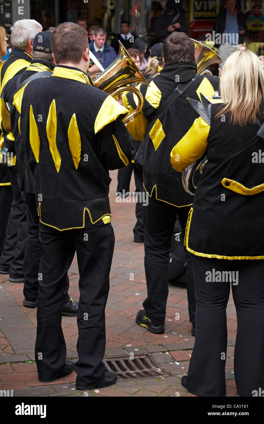 Bournemouth, Dorset UK Sunday 6 May 2012, Gugge 2000, Gugge2000, the first Guggenmusik band in the UK, busk in Bournemouth town centre, UK Stock Photo