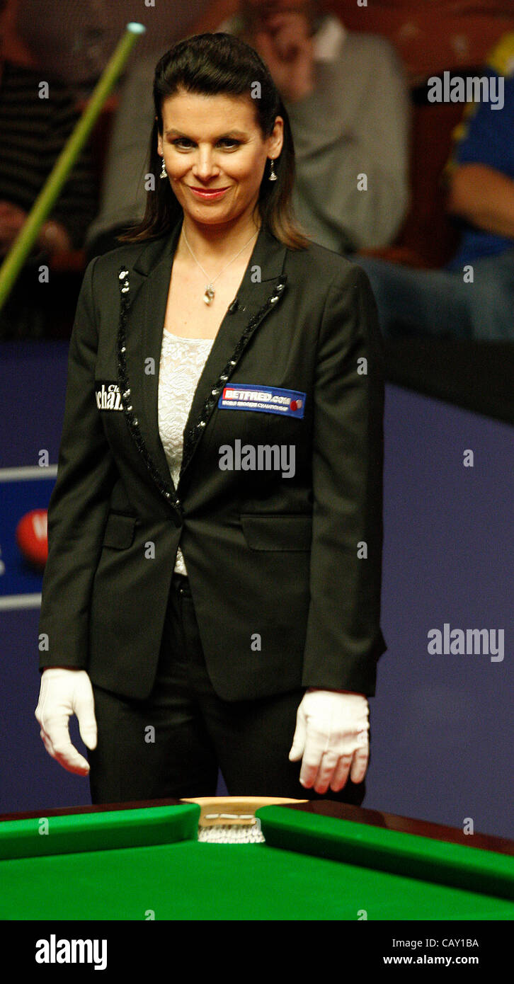 06.05.2012 -  First session - Snooker referee Michaela Tabb World Snooker Final  (best of 35 frames played over four sessions), played at the Crucible, Sheffield, UK Stock Photo