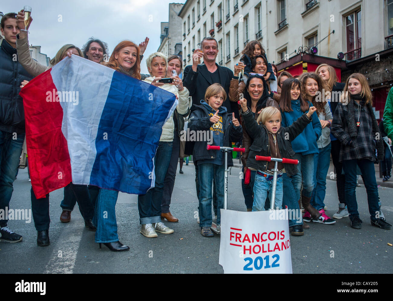 Paris, France, Happy Crowd Celebrating Results of the French Presidential Elections, French Family, vote france elections Stock Photo