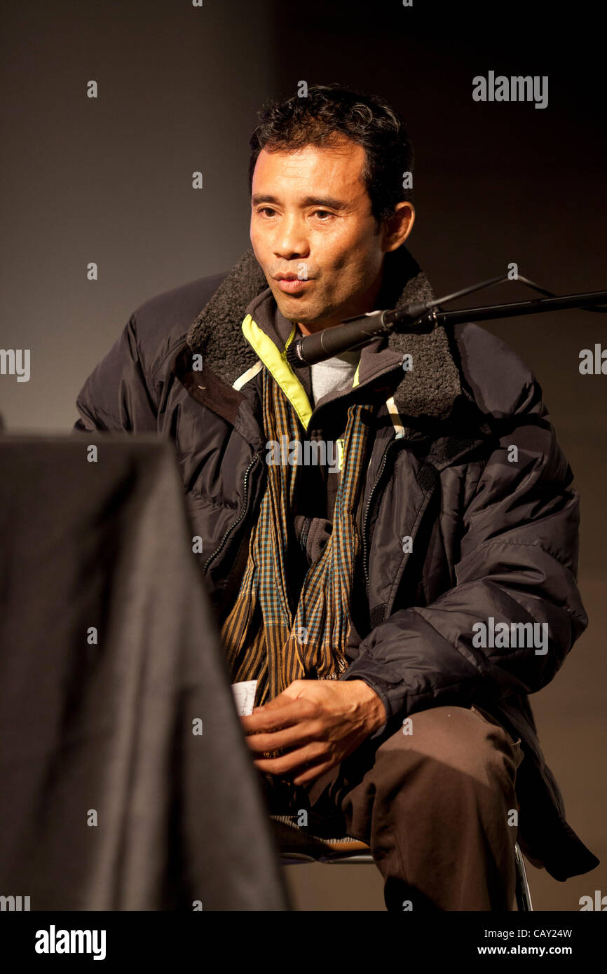 Panel on Children's Rights at Pen World Voices Festival, New York, NY, May 5, 2012, with former Cambodian child soldier Arn Chorn-Pond. Stock Photo