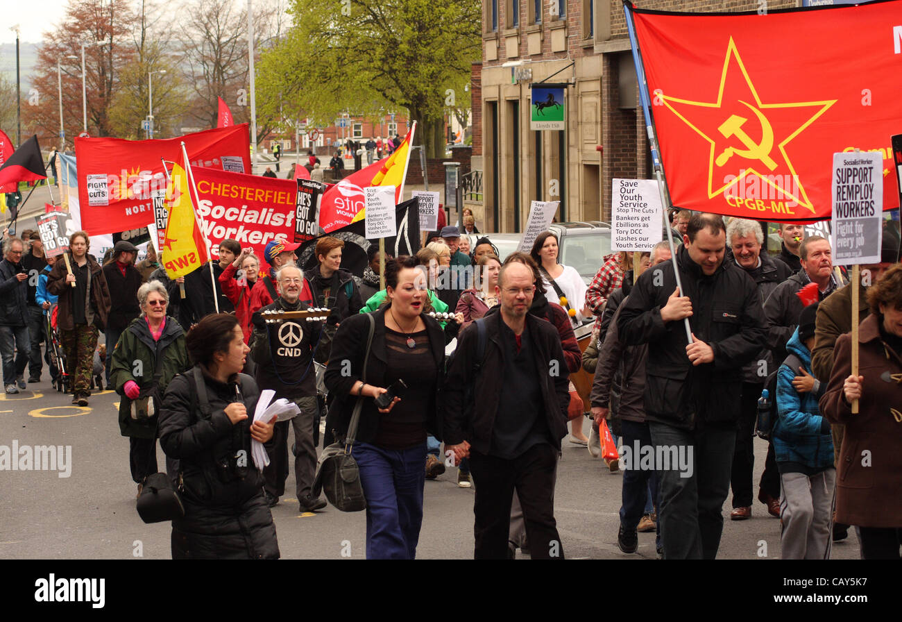 Chesterfield, Derbyshire, UK. 7th May 2012 . May Day campaigners marching at the 35th Peoples Gala and Demonstration. The Chesterfield May Day Gala is one of the largest  events of its kind in the UK Stock Photo